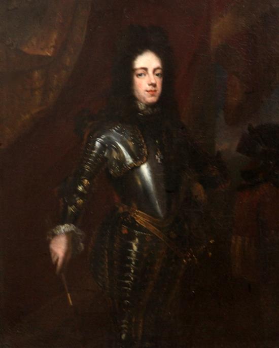 Follower of Caspar Netscher (1639-1684) Portrait of a Nobleman, 16 x 13in. ex Collection Earl of Rosebery